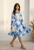 Picture of Blue Botanical Print Midi Dress