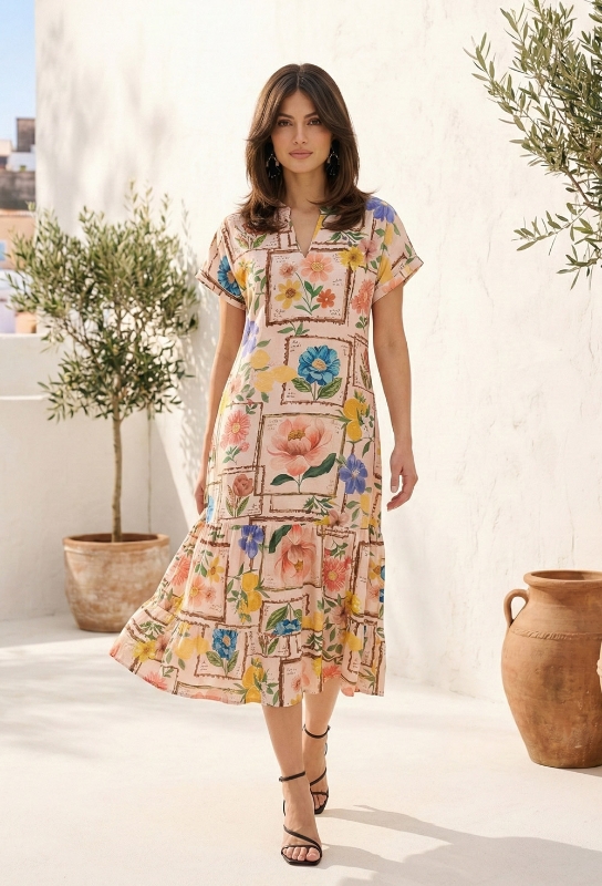 Picture of Petal Patchwork Soft-Tone Drop Waist Dress