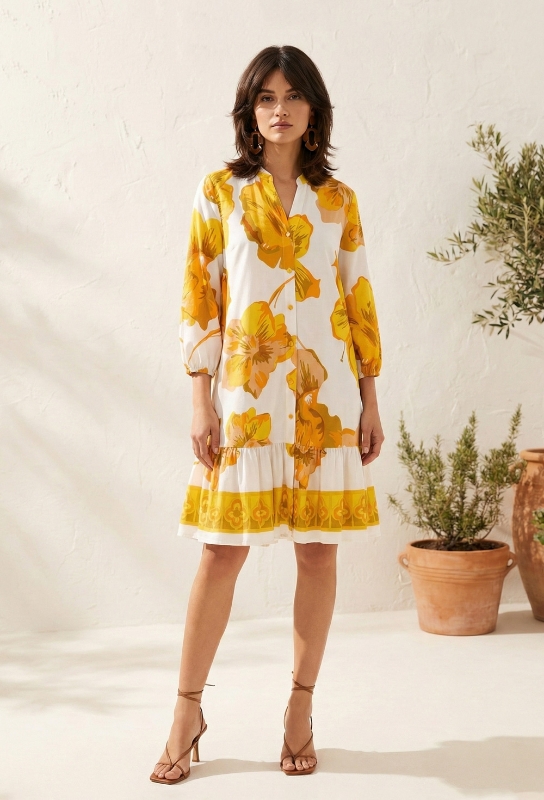 Picture of Citrus Petal Flowy Border Print Dress