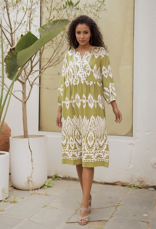Picture of Olive Meadow Embroidery Print Dress