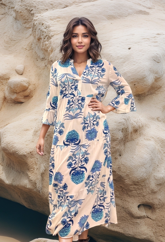 Picture of Indigo Block Print Midi