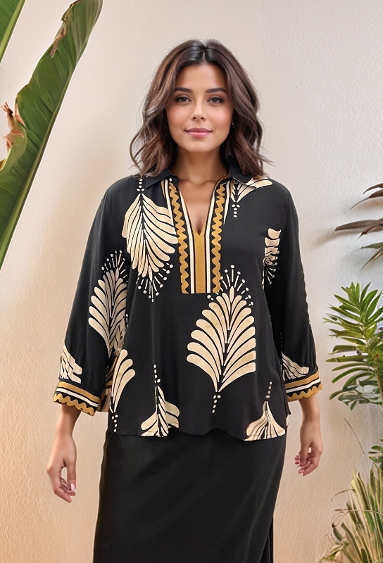 Picture of Noir Palm Blouse with Collar
